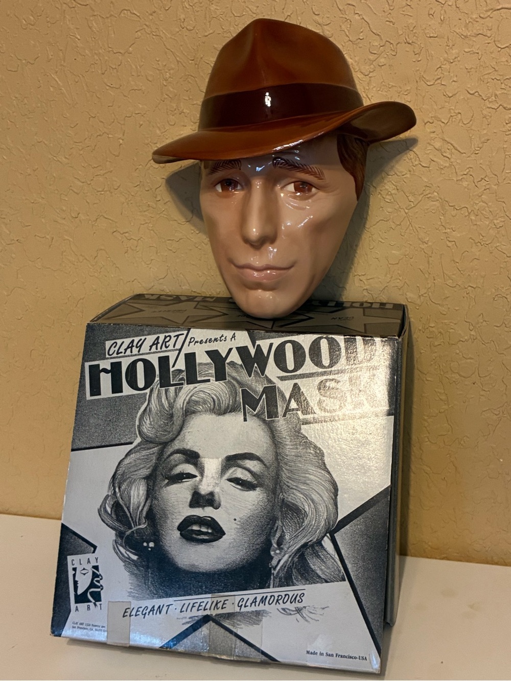 Vintage 1991 Humphrey Bogart Clay Art Ceramic Hollywood Mask In Original Box